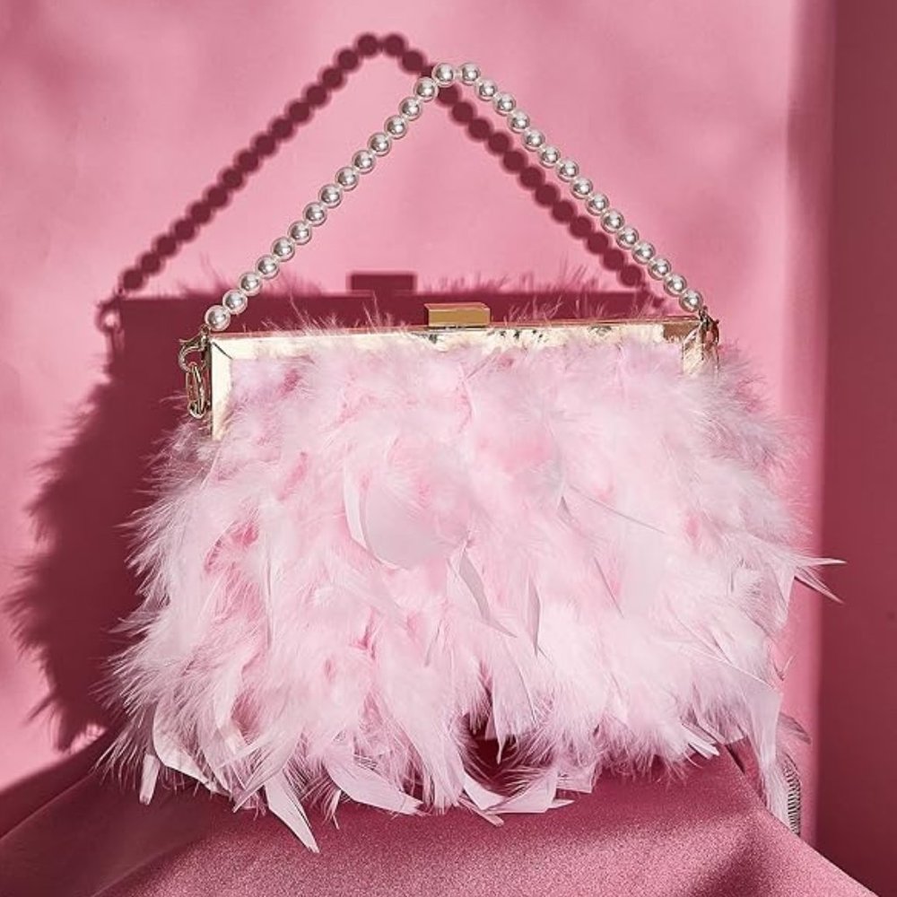 NWT Beautiful Matching Barbie Pink Feather Bustier Purse Shoes Sweater Set - Picture 6 of 14